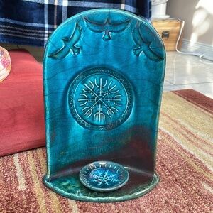 Odin Viking Norse pagan candle altar Raven Morrigan Helm of Awe raku pottery